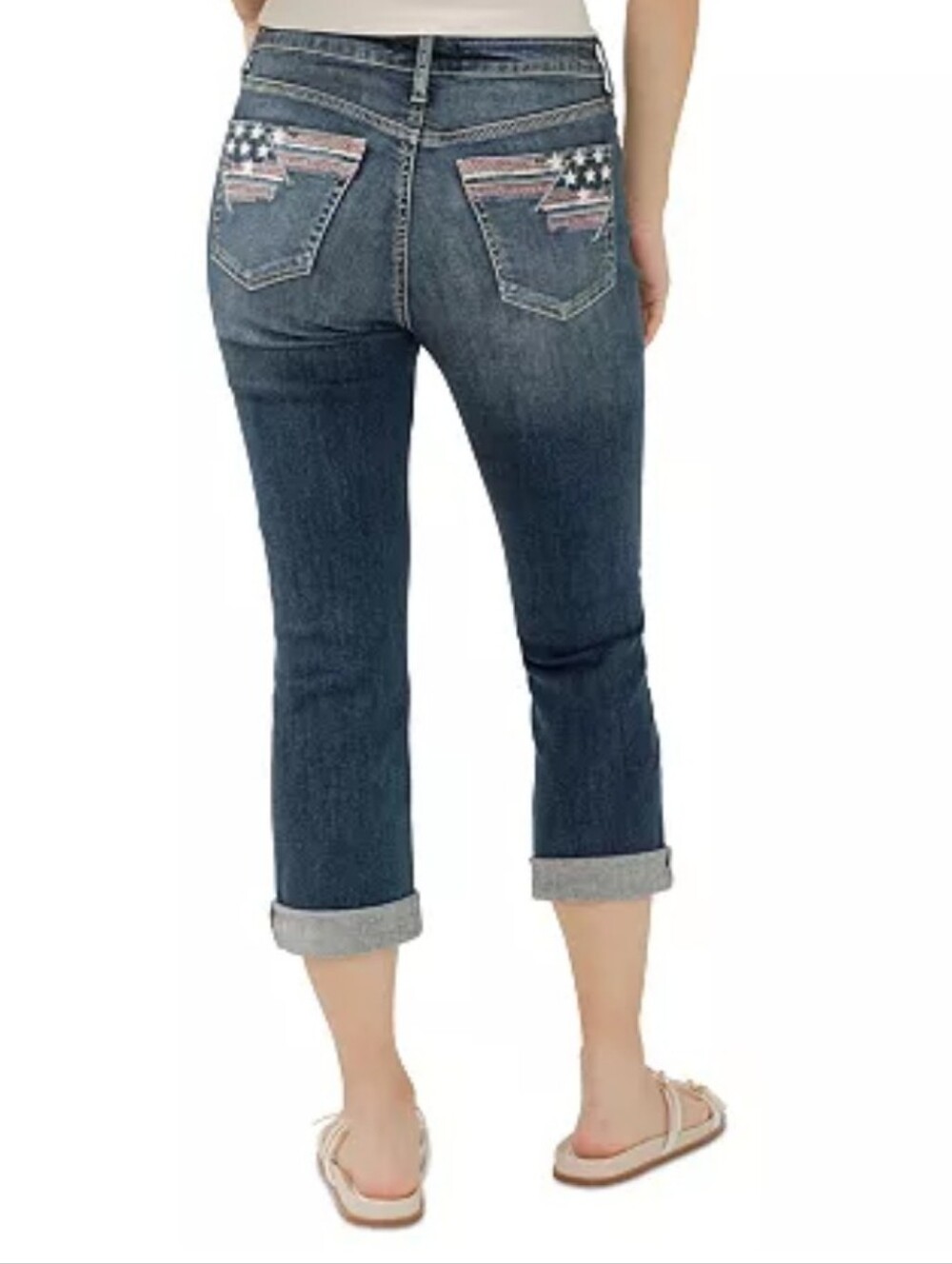 Silver Jeans Womens Suki Capri Size W26 L23.5 American Flag Pockets Embroidered